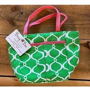 NWT! Busy Bee Insulated Tote Bag/ Lunch Box. Green Geometric print. Pink.